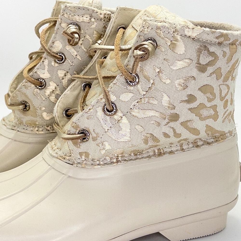 Sperry Saltwater Duck Boots Women's 8.5 Ivory Gold Metallic Leopard STS88315 - Picture 6 of 15